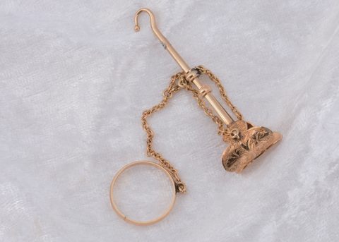 A 19th Century patent applied button hook ring and handkerchief clasp