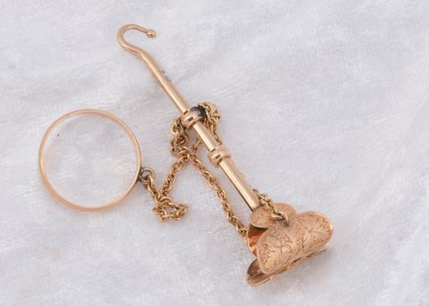 A 19th Century patent applied button hook ring and handkerchief clasp