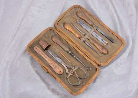 A continental gilt metal and steel travelling set