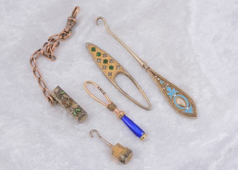 A continental silver champleve enamel button hook