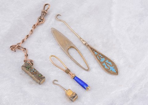 A continental silver champleve enamel button hook