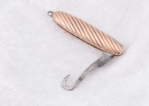 An Edwardian ovoid 9ct gold cased hinged steel button hook