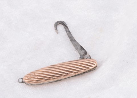 An Edwardian ovoid 9ct gold cased hinged steel button hook