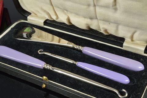 Four cased three piece dressing table sets