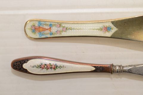 Nine guilloche enamel handled shoehorns