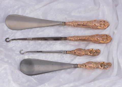 Two matched pairs of hooks and shoehorns